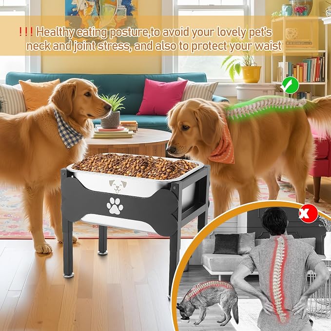 Mimorou 2.64 Gal Elevated Large Dog Water Bowl Raised Stainless Steel Bowl Stand Large Breed with Height Adjustable 7.8-12.5" Non-Slip Dog Feeding Station for Pressure Relief Indoor Outdoor(Black)