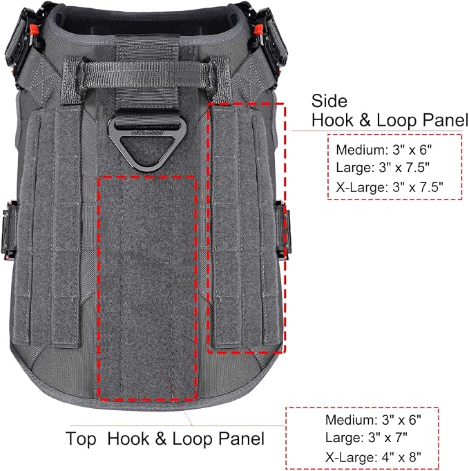 ICEFANG Tactical Dog Harness for Large Dogs,Full Metal Buckles Dog Vest | with MOLLE, Reflective,Adjustable,2 Leash Clips,Control Handle,No Pull,Soft Padded,Grey,Large