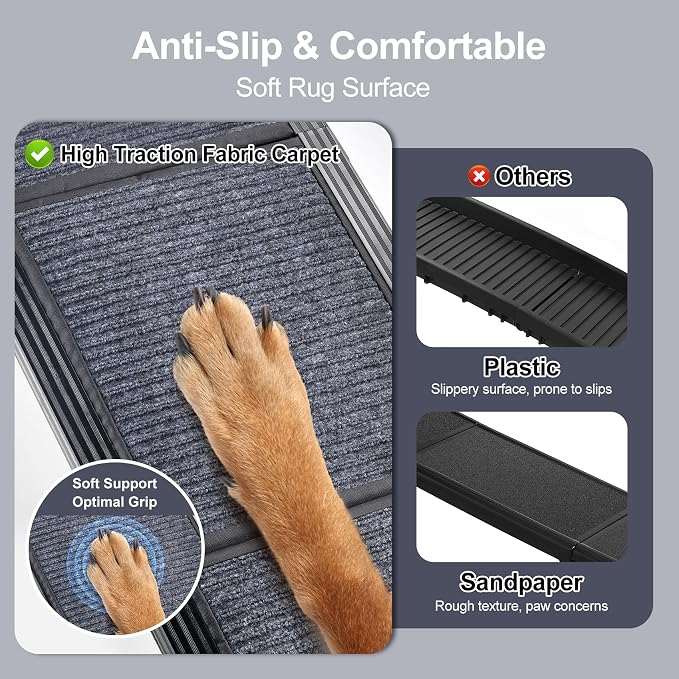 Dog Ramp for Car 71" L × 20" W, Extra-Long & Extra-Wide Foldable | Portable Dog Ramps for Large Dogs, Non-Slip Rug Surface Gentler Climb 270 lbs Capacity, Outdoor Sturdy Dog Ramp for SUV/Truck