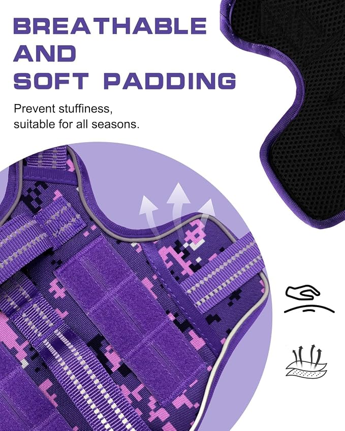 Dog Harness, Tactical No Pull for Small Sized Dog with Handle | Breathable Soft Padded, Adjustable, Reflective, Molle System, Heavy Duty, No Choke for Walking Training, Purple Camo Small