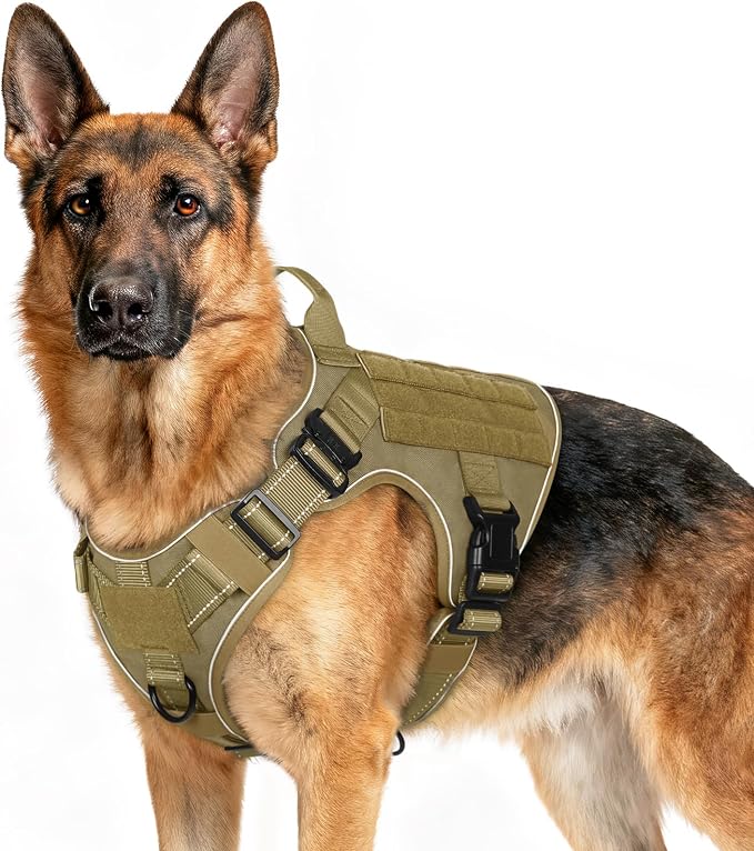 rabbitgoo Tactical Dog Harness X-Large, Heavy Duty Military No Pull Vest | Sturdy Metal Buckles, 5 Adjustments, Molle System, Powerful Pullers for Training, Hunting, Outdoor, Brown Reflex, X-Large