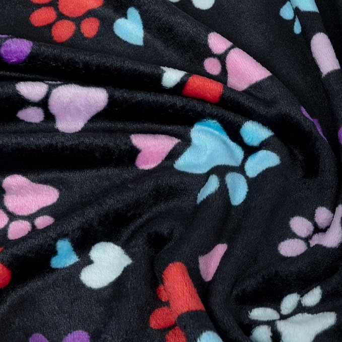 Pet Dog Cat Blanket Ultra Soft Cozy Fleece Paw Print Design Machine Washable Durable for Crates Beds Sofas Travel (Loving Paws, Large)