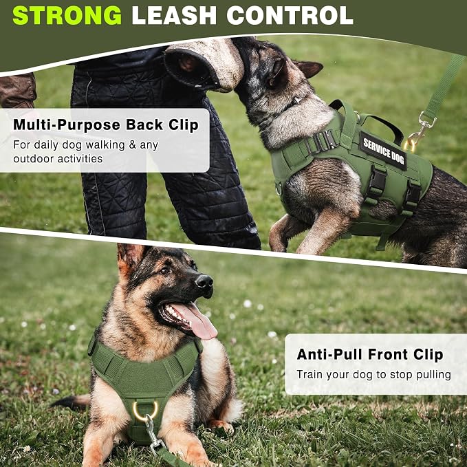 Service Dog Vest Harness for Medium Dog, Tactical Working MOLLE Vest with 10 Pet Patches, No Pull Heavy Duty Harness for Training Walking
