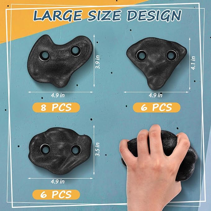 Soulchen 20 Pcs Rock Climbing Holds for Climber 3 Shapes Extra Large Rock Climbing Stones Wall Grips with Wrench, Screw for Indoor and Outdoor Playground Backyard Park Play Set Back to School Gift