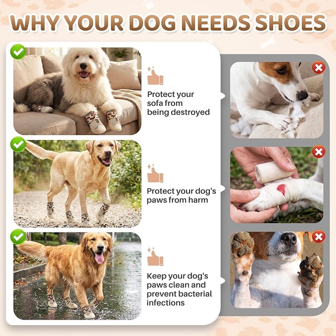 SlowTon Dog Shoes for Large Small Medium Dogs - Breathable Dog Boots for Summer Hot Pavement, Paw Protector for Outdoor Walking Winter Snow, Anti-Slip Rubber Dog Booties for Hardwood Floor (LP BG, 2)