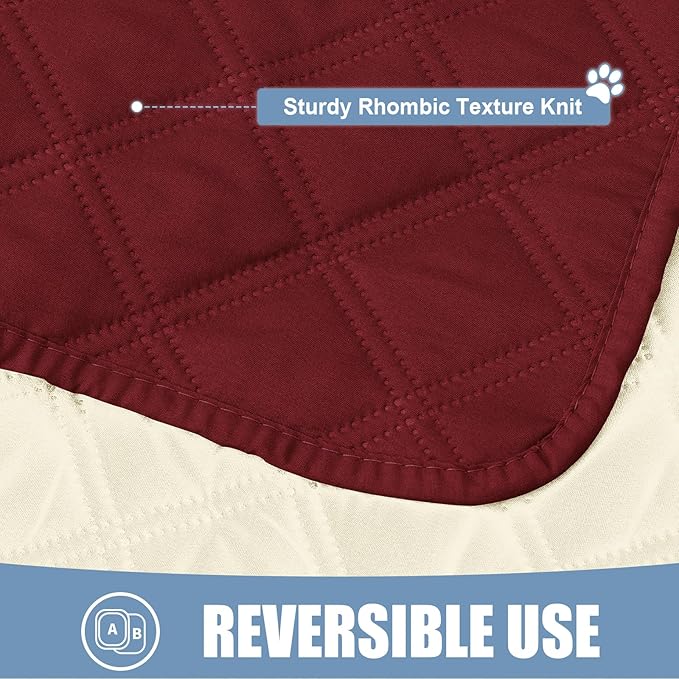 Smiry Waterproof Dog Bed Cover Pet Blanket, Soft Washable Dog Blanket for Furniture Bed Couch Sofa Reversible, Checkered (40"x50", Wine Red/Beige)