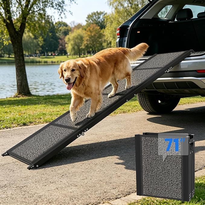 Dog Ramp for Car, Truck, 71"x17" Folding Non-Slip Pet Ramp for Large Dogs | Non-Slip Rug Surface, 250LBS Capacity, Easy to Carry & Storage, Foldable, Fits SUV/Truck, Joint-Friendly Gentle Slope