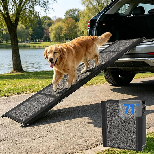 Dog Ramp for Car, Truck, 71"x17" Folding Non-Slip Pet Ramp for Large Dogs | Non-Slip Rug Surface, 250LBS Capacity, Easy to Carry & Storage, Foldable, Fits SUV/Truck, Joint-Friendly Gentle Slope