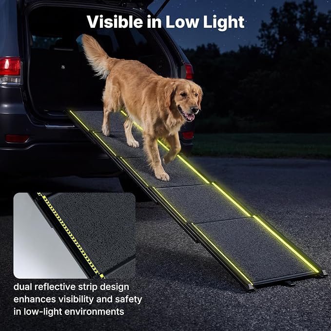 Veehoo Telescoping Large Dog Ramp for Car Truck SUV Pet Ramps 71" L & 20" W | Extra Wide Dog Steps Outdoor Lightweight Cars Ramps with Non-Slip Rug Surface, Portable Foldable Dogs Stairs Up to 110lbs