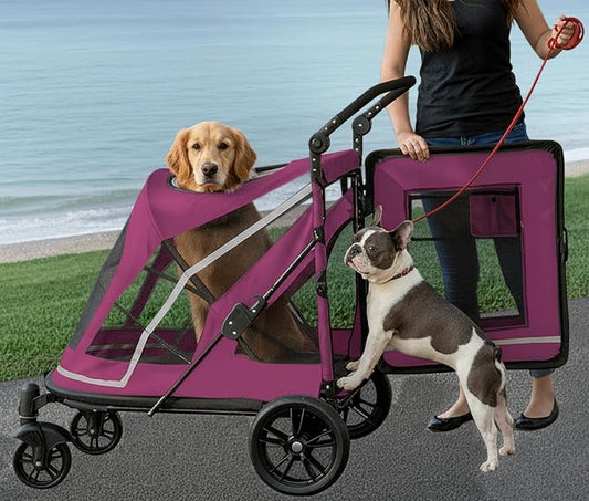 Pet Gear No-Zip Expedition Pet Stroller, Dark Lilac | Dual Entry, Push Button Zipperless Entry, For Single or Multiple Dogs/Cats, Gel-Filled Tires