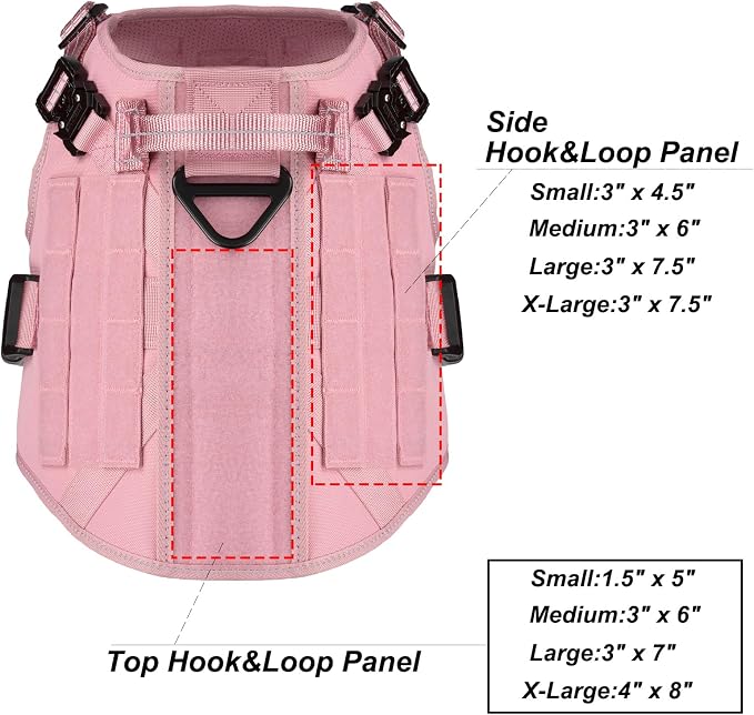 ICEFANG Tactical Dog Harness for Small Dogs,Reflective No Pull Dog Vest | with Control Handle,Adjustable,Front Hook,2 Leash Clips,Soft Padded,MOLLE Panel,Pink,Small