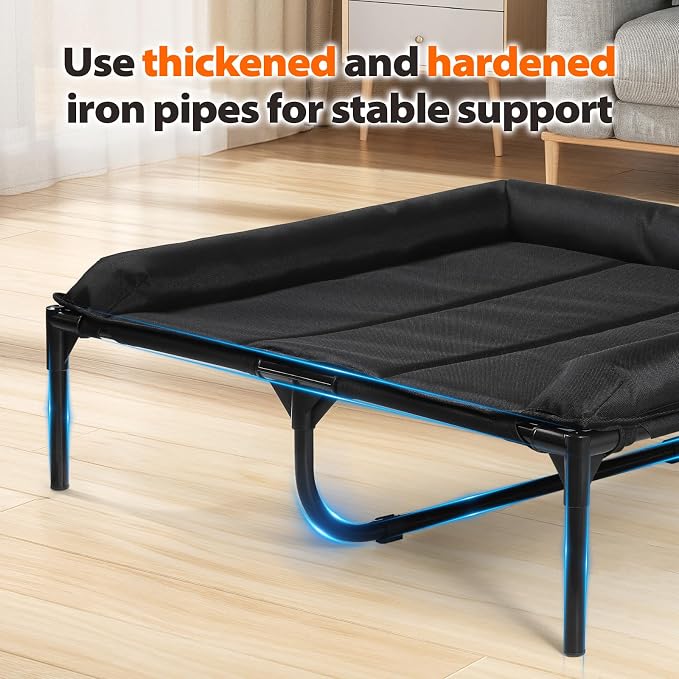 Elevated Medium Dog Bed, Waterproof Raised Dog Cot with 3-Side Bolster for Indoor Outdoor Use