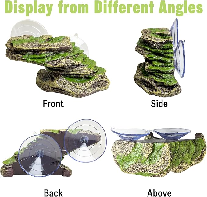kathson Turtle Basking Platform Floating Turtle Dock Baby Tortoise Climbing Ramp Shale Reptiles Dock Resting Terrace Stone Aquarium Ornament for Frogs Newts (Green Size:6.0”Lx2.7”Wx2.7”H)