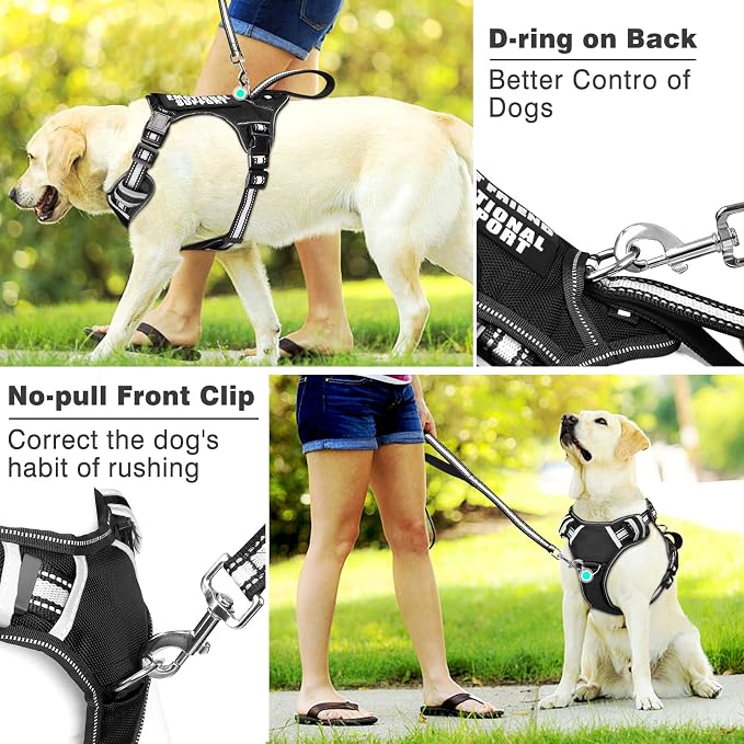 Service Dog Vest No Pull Dog Harness with 7 Dog Patches, Reflective Pet Harness with Durable Soft Padded Handle for Training Small, Medium, Large, and Extra-Large Dogs (Small, Black)