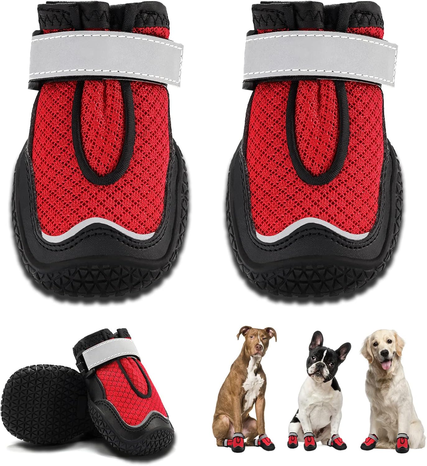 Hcpet Dog Boots for Large Dogs, Dog Shoes for Hot Pavement Winter Snow, Paw Protector Dog Booties Designed for Comfort and Breathability, Outdoor Booties for Small Medium Dogs for Hiking Red Size 6