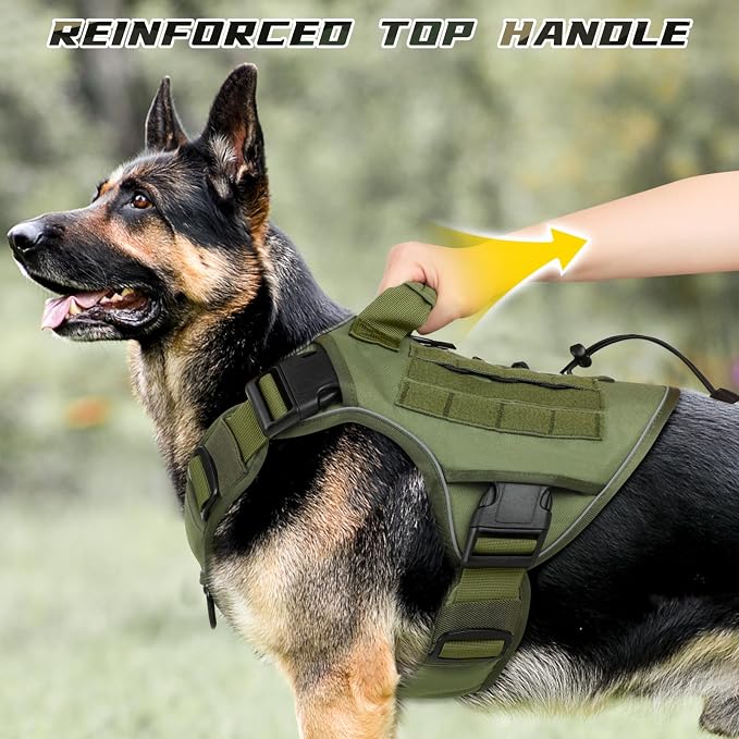 WINGOIN Green Tactical Dog Harness for Extra Large Dogs,No Pull Dog Harness | Heavy Duty with Handle,Adjustable Reflective,Military K9 Style,Big Size Dog Vest,for Great Danen,for Walking Training Hunting
