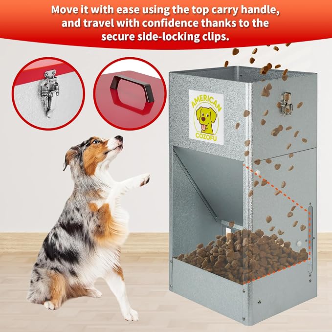 Automatic Dog Feeder with Wheels, 25lb Heavy Duty Galvanized Steel Gravity Food Dispenser - Easy to Move Rolling Pet Food Station for Indoor & Outdoor Use