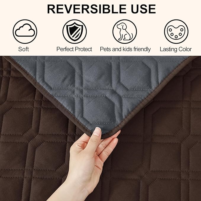 Smiry Reversible Waterproof Couch Covers for Sofa, Washable Dogs Couch Covers for 3 Cushion Sofa Pet Friendly, Water Resistant Furniture Protector Slipcover, Geometric (82"x82", Chocolate/Dark Grey)