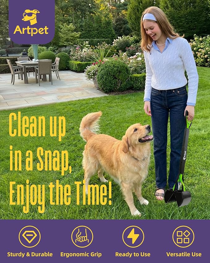 32" Dog Pooper Scooper, Long Handle Picker for Lawn & Yard | Lightweight Design, Long Handle, Easy Cleanup, Lawn Friendly, Durable Plastic Construction