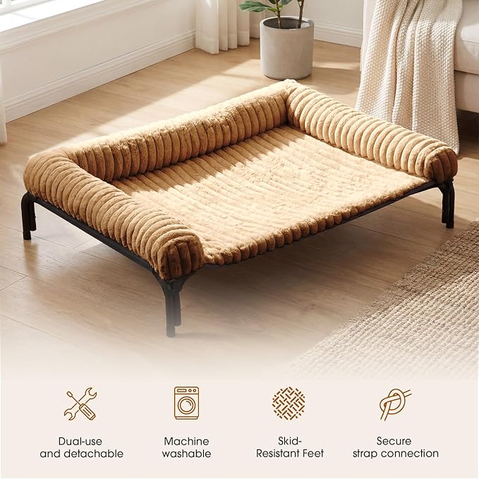 Czpalo Elevated Dog Bed with Removable Bolster Cushion Mat, Raised Pet Cot for Extra Large Sized Dogs with Breathable & Washable Mesh, Indoor & Outdoor Pet Hammock with Skid-Resistant Feet.