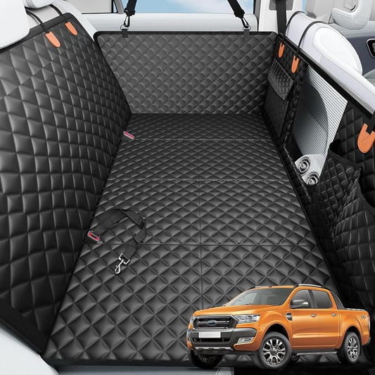 Dog Car Seat Cover for Back Seat,Hard Bottom Dog Seat Cover for Truck | Black,For Full-Size Trucks,Waterproof,Anti-Scratching,Safety Non-Slip,600D Oxford,Mesh Window,Storage Pocket