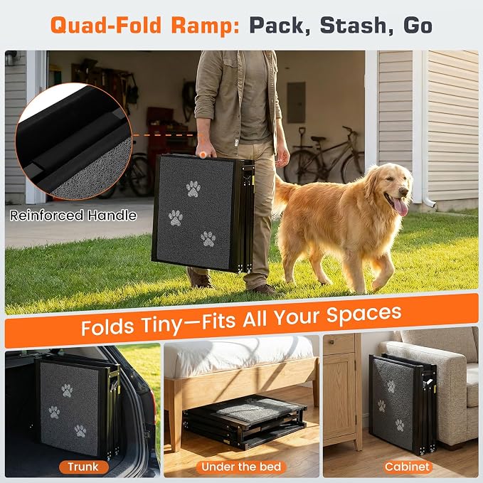 Dog Ramp for Car 71" L x 17" W Portable Dog Ramps for Large Dogs with Non-Slip Rug Surface Folding Pet Car Ramp for Truck/SUV & Stairs/Bed, Outdoor Dog Ramp for Medium & Large Dogs Up to 250 LBS