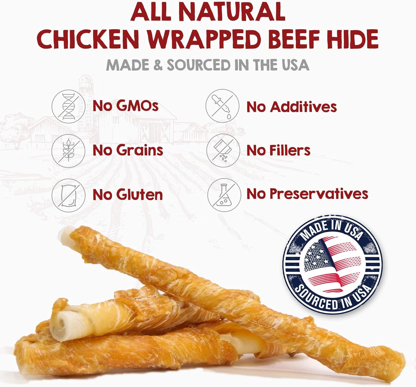 Riley's Chicken Wrapped Beef Sticks - Made with USA Sourced Dehydrated Chicken Breast & Beef Hide - Dog Snacks for Small Dogs and All Natural Chew Sticks - 21 Small Twists