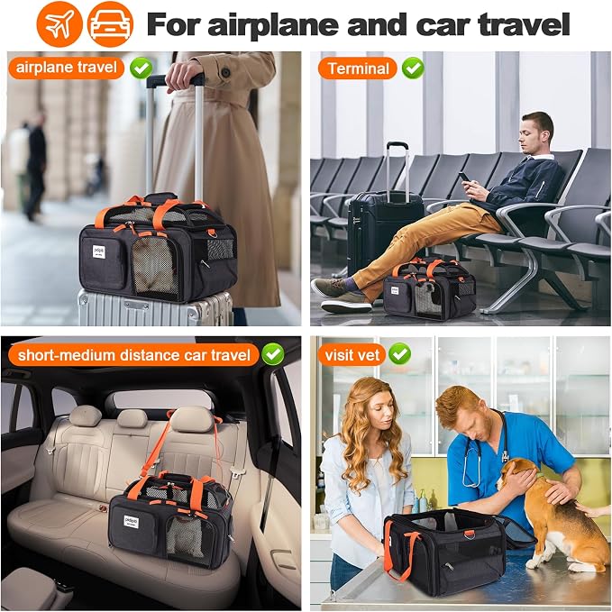 pidipiti 18.5x13x9 TSA Approved top Expandable Soft Sided pet Carrier for Small Dog up to 10 lbs,Medium cat up to 15 lbs. for Southwest and Other Airlines onlt Have 9'' Height Space Under seat