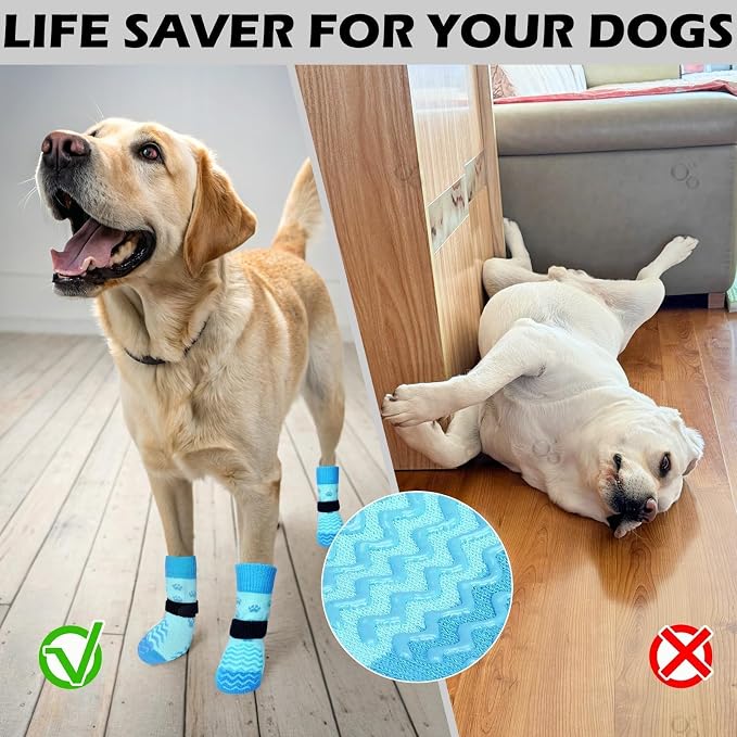 EXPAWLORER 6Pcs Anti Slip Dog Socks to Prevent Licking Paws, Dog Shoes for Hot Pavement Double Sides Dog Boots & Paw Protectors Booties for Hardwood Floors with Grip Small Medium Large Senior Dogs, M