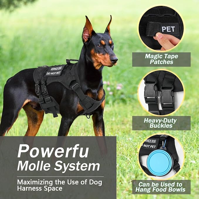 No Pull Tactical Dog Harness Small Sized Dog, Service Dog Vest, S, Black | Tactical Dog Vest Harness and Leash Set, Adjustable Military Service Dog Harness with Handle for Medium Large Dogs
