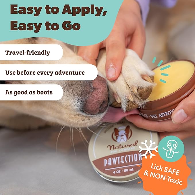 Natural Dog Company PawTection Balm for Dogs – Winter Paw Protection from Snow, Ice & Salt, Wax-Based Paw Barrier Balm, All Breeds for Cold Weather Walks & Outdoor Adventures, Lick-Safe, 2 oz Tin