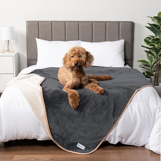 PetAmi Waterproof Dog Blanket for Medium Large Dogs, Pee Proof Pet Blanket for Couch Bed, Reversible Water Proof Blanket for Puppy Indoor Cat, Soft Dog Fleece Blankets Washable, 40x60 Gray/Beige