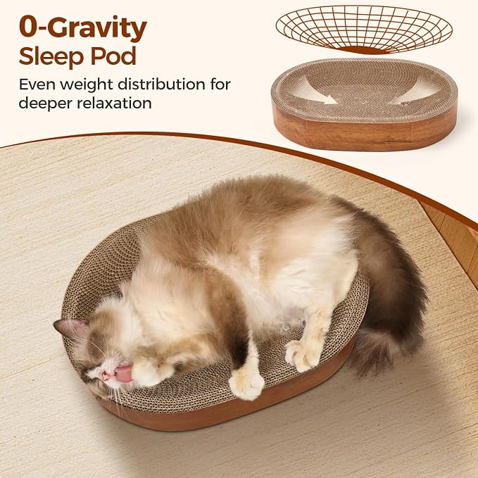 ComSaf Cat Scratcher Bed, Oval Cardboard Scratching Board for Indoor Cats | Shallow Bowl Shape,Scratch Pad Surface, Corrugated Cardboard, Furniture Protection, Cat Lounger, Claw Care