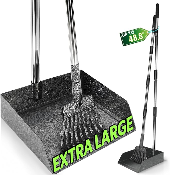 T2Y Dog Pooper Scooper for Multi-Dog Family, Long Handle Rake & Large Tray | 48" Tall No-Bend | 9.4'' Large Tray | Stainless Steel | Adjustable | Works on Grass, Gravel & Dirt | Easy to Install
