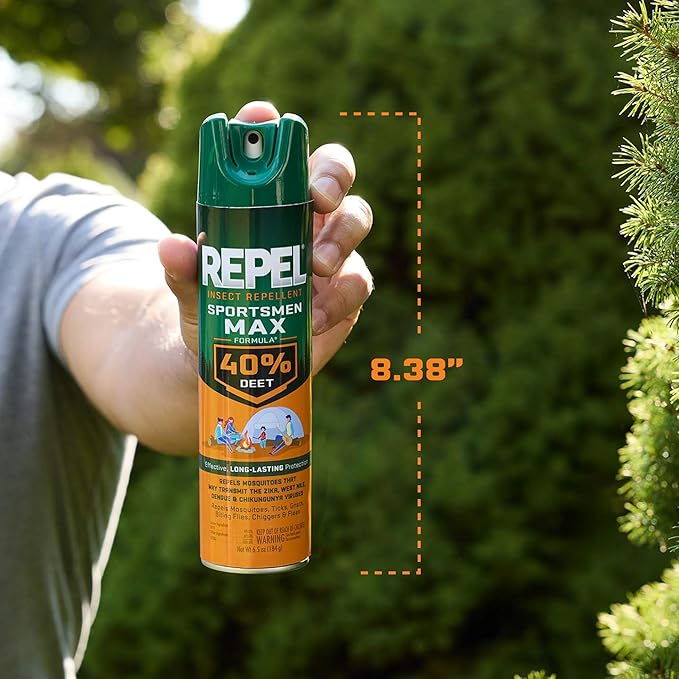 Repel Insect Repellent Sportsmen Max Formula 40% DEET 6.5 Ounces, Long-Lasting Aerosol Insect Repellent Spray Repels Mosquitoes, Ticks, Gnats, Biting Flies, Chiggers And Fleas, 6 Pack