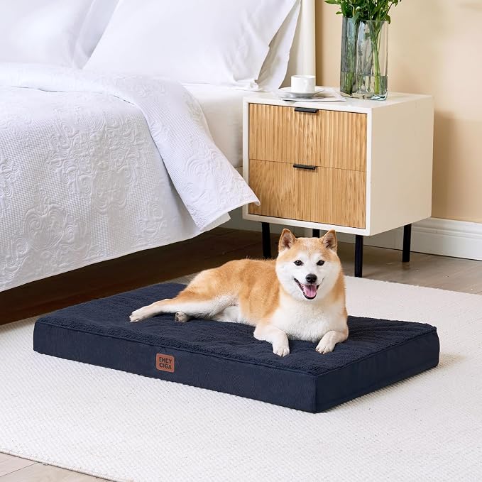 EHEYCIGA Orthopedic Dog Bed with Removable Washable Cover, Navy, 30x20 | Egg Crate Foam Support, Durable Oxford fabric, Non-Slip Bottom, Machine Washable, Soft Waterproof Plush Pet Bed Mat For Crate