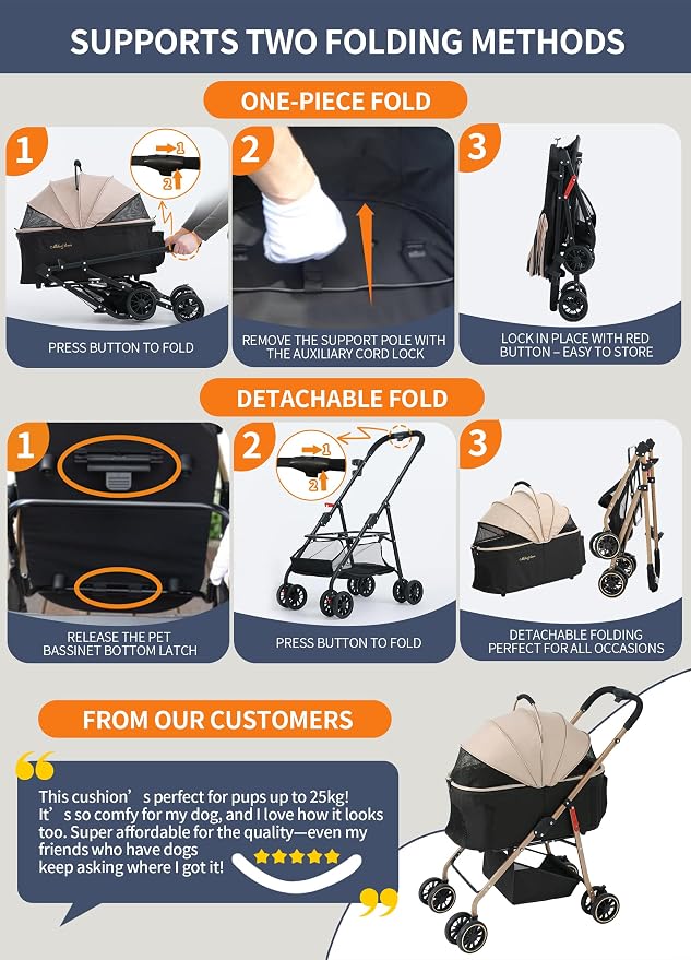 MILA&LOUIS Dog Stroller Pet Stroller for Medium Dogs Durable PU 4-Wheel Dog Strollers for Small Dogs Lightweight Foldable Dog and Cat Stroller Dog Stroller for Dog 55 Lbs with Cup Holder
