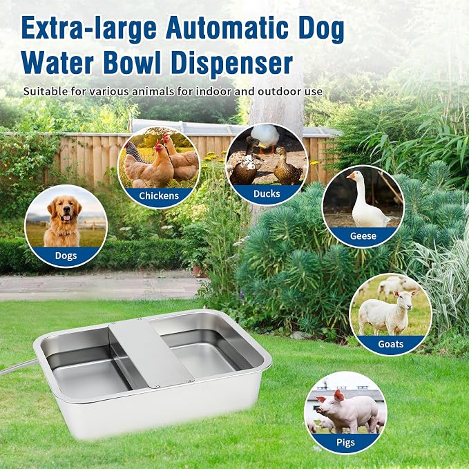 BWOGUE 5 Gal Automatic Dog Water Dispenser, Stainless Steel Bowl for Dogs | Automatic Dog Water Bowl Dispenser, Self-Filling Bowl, Float Valve Control, Outdoor Use, Large Dogs, Cats, Chickens