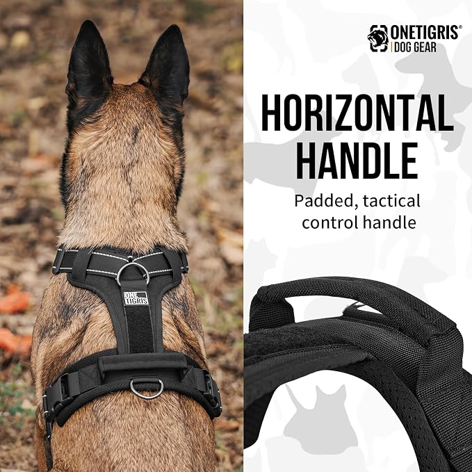 OneTigris Soft Padding No Pull Dog Vest Harness for Medium and Large Dogs | High-tensile Nylon, Adjustable, Reflective, 1 Handle, 3 D-rings, Lightweight, Tough, Easy on/off Tactical Dog Harness