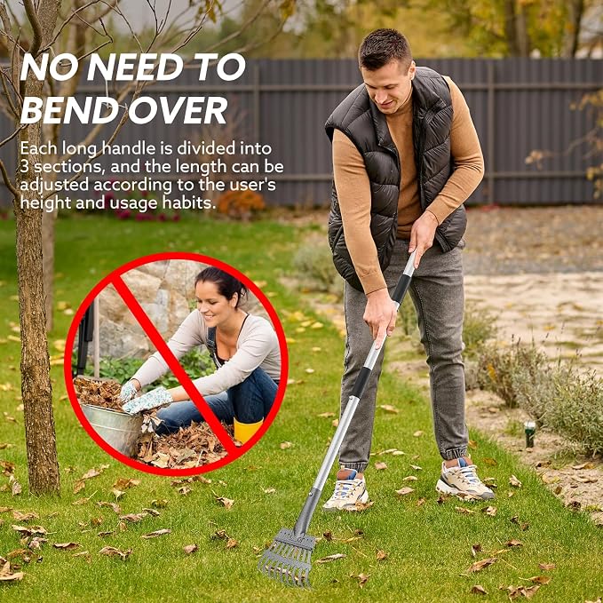 Adjustable Metal Dog Pooper Scooper Tray and Rake Set for Pet Waste Removal | Adjustable Stainless Steel Long Handle, Light Weight Aluminum Tray,Durable Carbon Steel Rake,For Medium Small Dogs