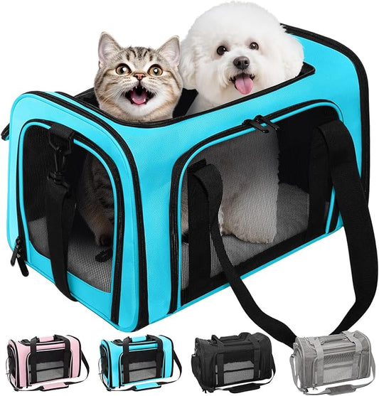 Soft-Sided Cat Carrier Expandable Pet Carrier Airline Approved Mesh Travel Carrier Up to 22lbs for Cats Small Dogs Collapsible Escape-Proof with Shoulder Strap Washable (20x13x13 Blue)
