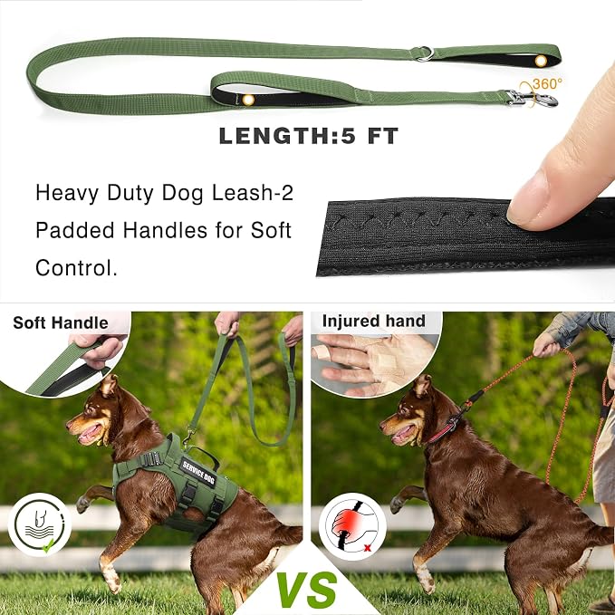 Tactical Dog Harness with Dog Leash, Service Working MOLLE Vest with 10 Pet Patches for Dog, No Pull Military Harness and Backpack for Training Hunting Walking