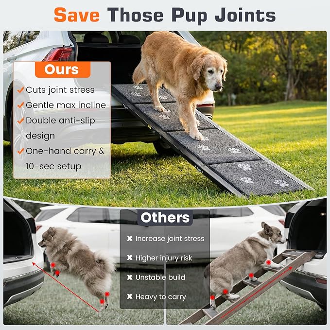 Dog Ramp for Car 63" L x 17" W Portable Ramps with Non-Slip Rug Surface Folding Pet Car Ramp for Truck/SUV & Stairs/Bed, Up to 250 LBS
