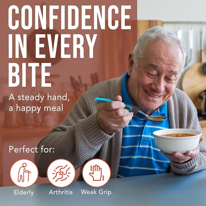 BUNMO Weighted Utensils for Hand Tremors - Elderly, Weak Hand Grip & Handicapped - Stainless Steel - Eat Independently