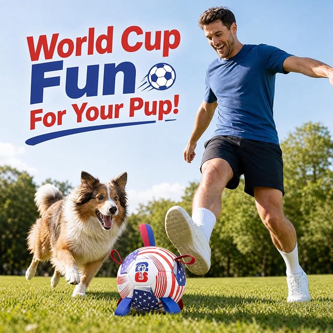 Dog Toys Balls, Dog Soccer Ball with Straps, Dog Birthday Gifts, Durable Balls for Small Medium Pet, Puppy Outdoor Toy, Pet Training Soccer Ball, 2026 World Cup Soccer (6 Inch)
