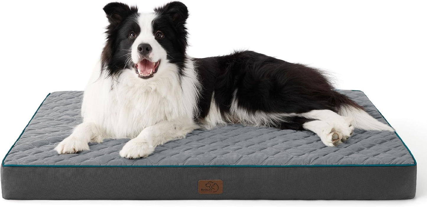 Bedsure Orthopedic Dog Bed Large Sized Dog - Memory Foam Pet Mattress with Removable Washable Cover and Egg Crate Foam, Thick Flat Suitable for Pet Up to 65 lbs, 36x27x3.5 Inches, Grey
