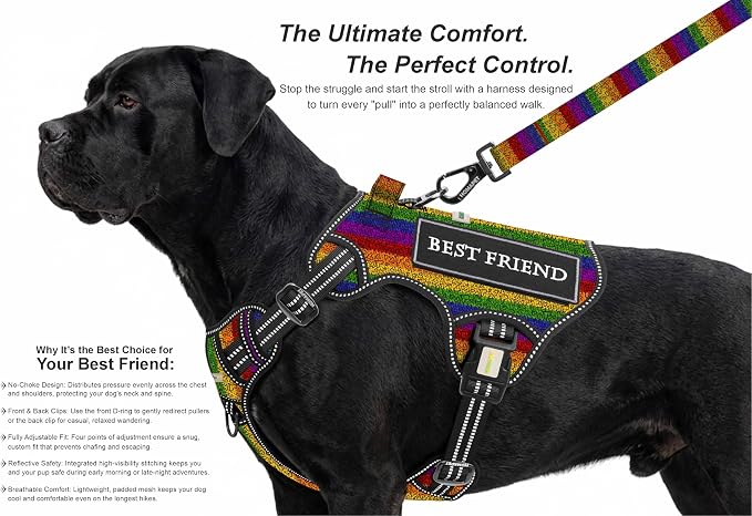 Homapet. Tactical Dog Harness with Dual Leash Attachment Points, Adjustable and Reflective Military Grade Dog Vest with Comfort Control Handle (Love, L)