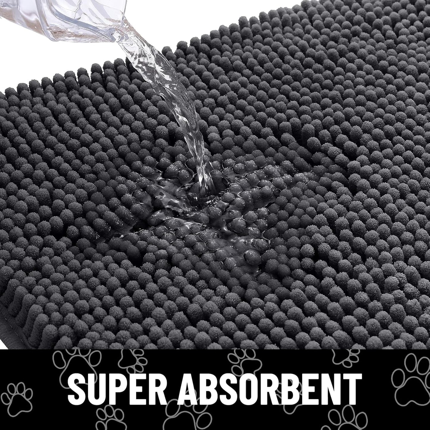 Smiry Dog Door Mat for Muddy Paws, Absorbent Dirt Trapper Non Slip Quick Dry Washable Chenille Mat for Mud Dogs, Entry Rug for Indoor and Outdoor (36x24 Inches, Dark Grey and White)