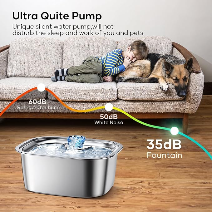 Water Pump Replacement for 11L/3Gallon Stainless Steel Dog Water Fountain,Ultra Quite Water Pump for Dog Water Dispenser for Large Dogs Water Drinking Bowl Fountain for Pet, Easy to Clean,Black