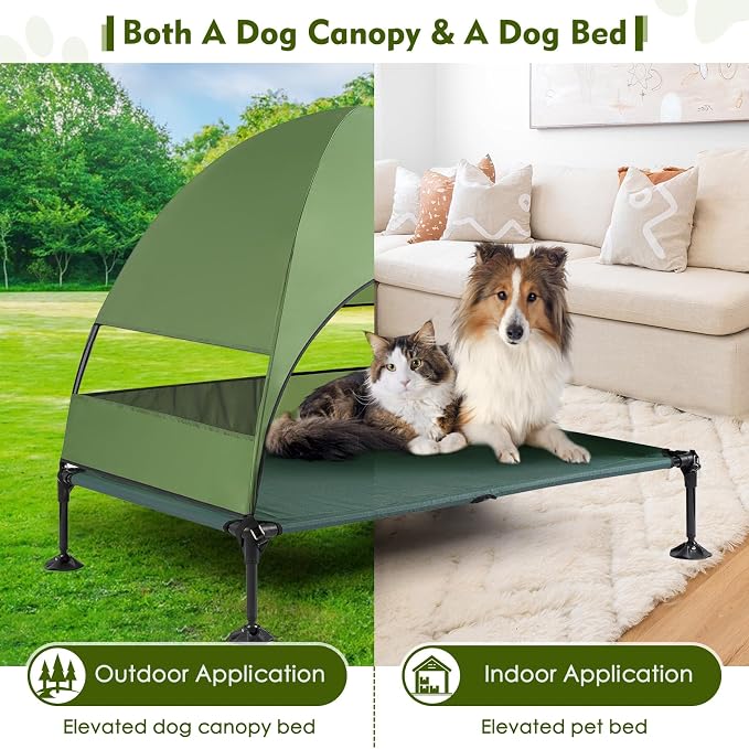Outdoor Elevated Dog Bed with Canopy Portable Camping Dog Cot with Shade | Outside Raised Dog Tent Foldable Cooling Dog Bed with Canopy Shade for Small & Medium Dogs Off Ground Outdoor Indoor Use